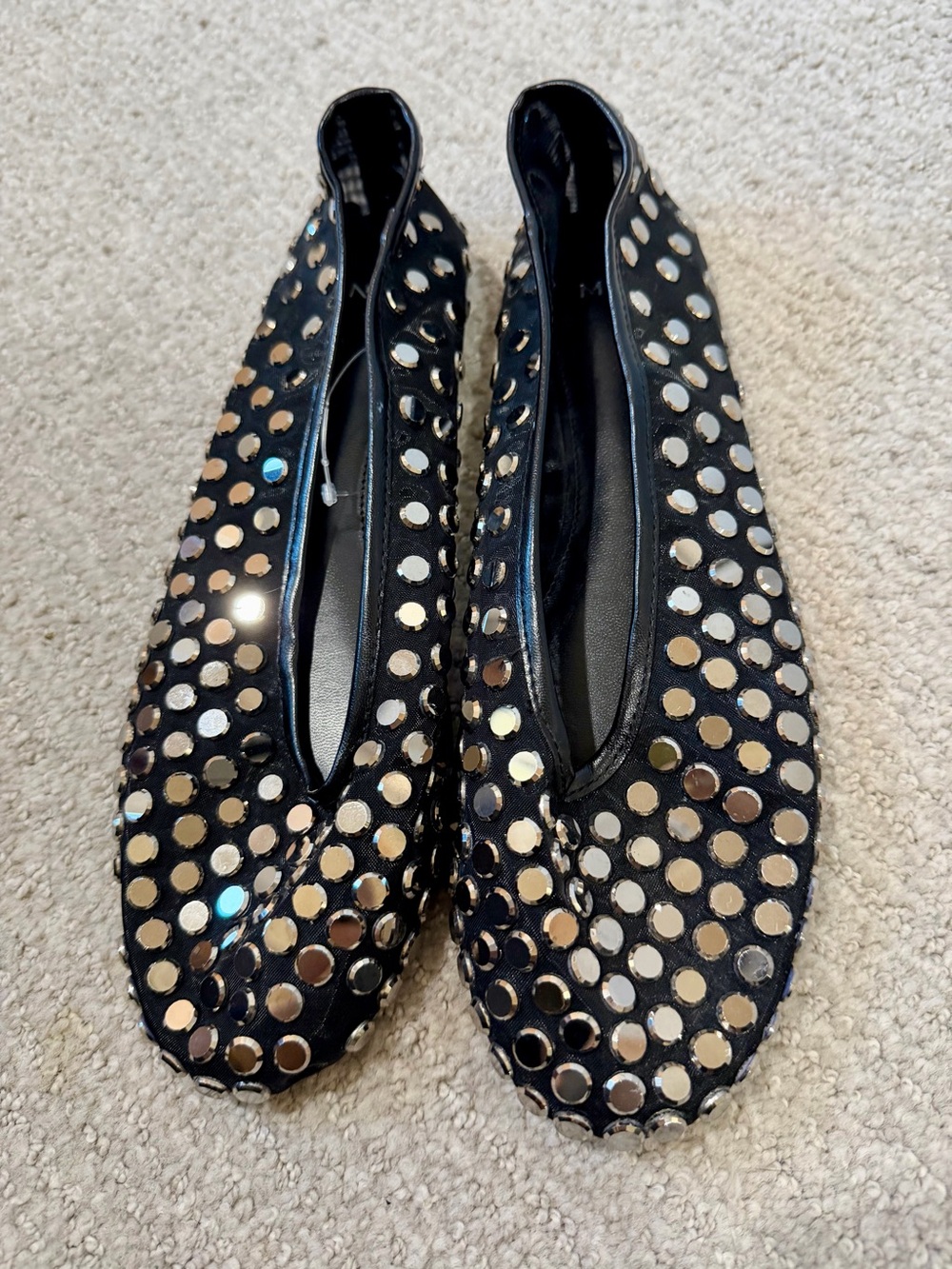 Mango Black Mirror Sequin Dot Ballet Flats